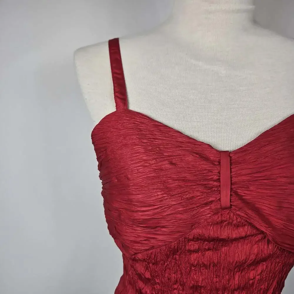 Y2K PULI Red Crinkle Cami Tank Top Stretch Ruched Party Clubwear Small Rave